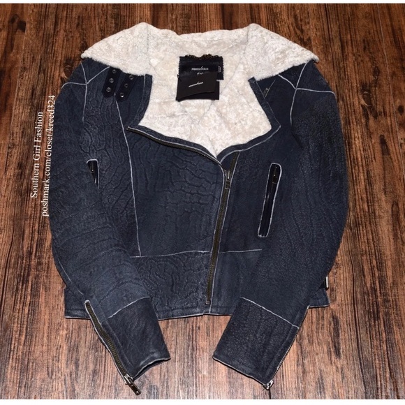 Muubaa Jackets & Blazers - MUUBAA Shearling Bomber Intricate Cowl Biker Coat